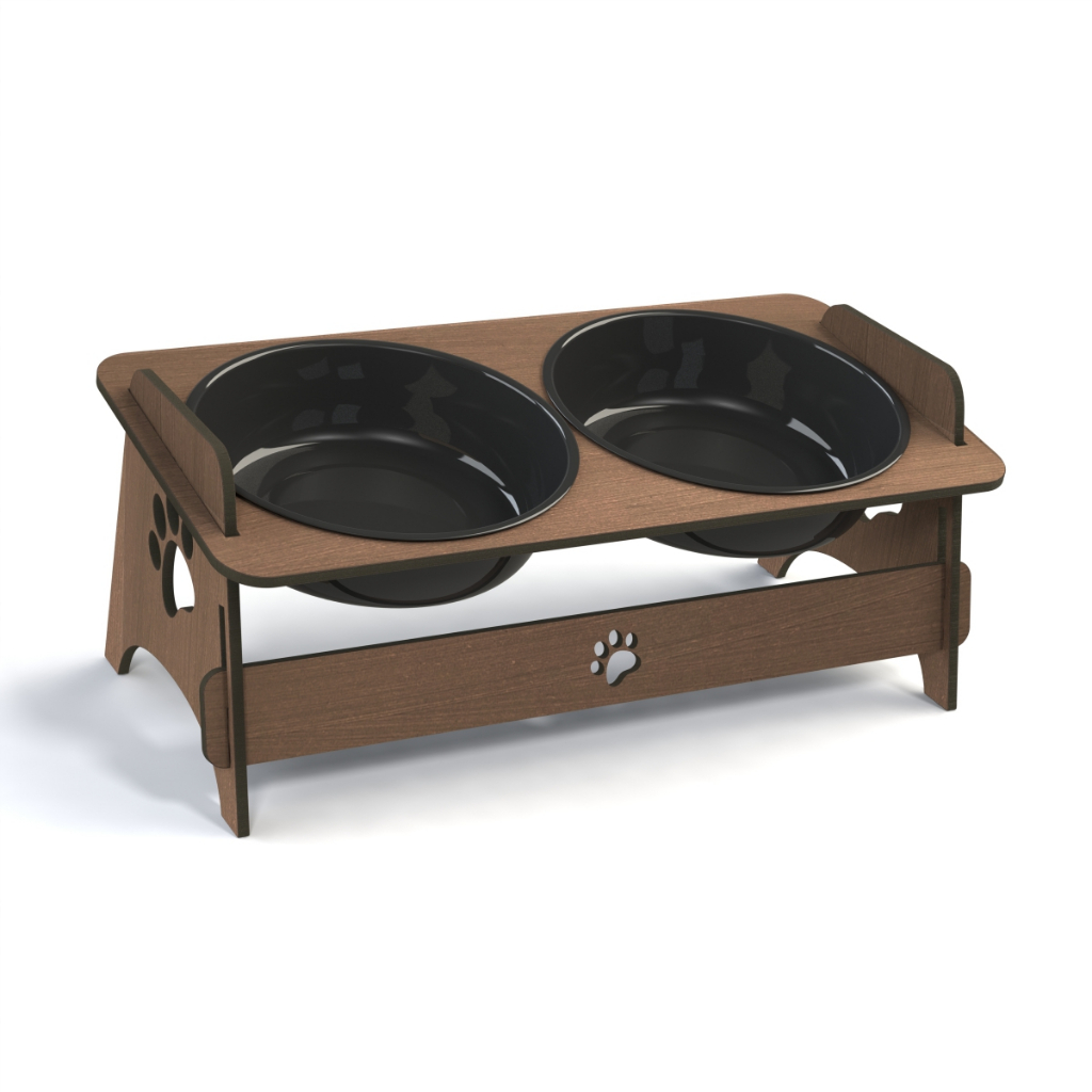 Comedouro Elevado Inclinável Pet Ração e Água Para Cachorros e Gatos em MDF Com 1 Ou 2 Potes Tigela