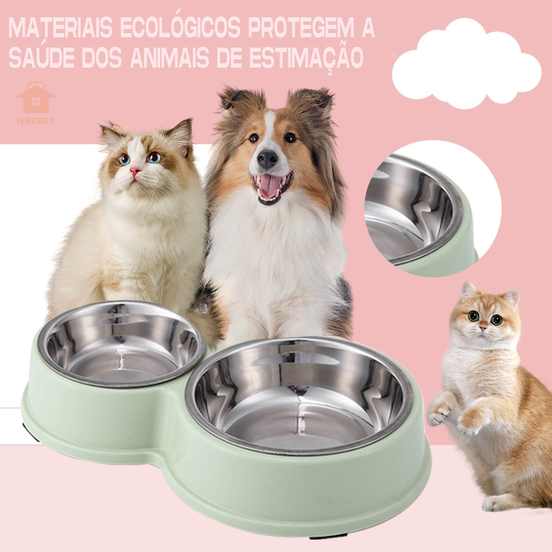 Comedouro e bebedouro inox Duplo para bicho de estimação cachorro ou gatos C/antiderrapante
